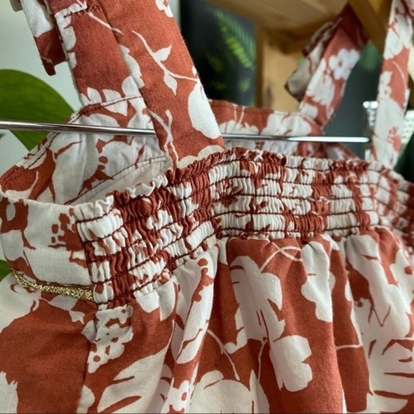 Janie and Jack Rust Orange Floral Print Ruffle Smocked Tank Top - Picture 9 of 10